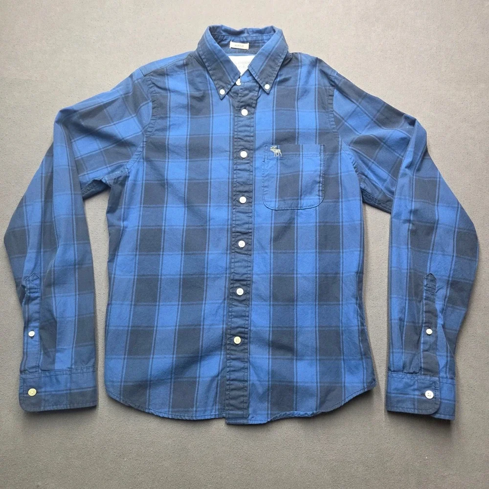 Abercrombie & Fitch Mens Muscle Fit Plaid Button Down Shirt Blue M 125161110